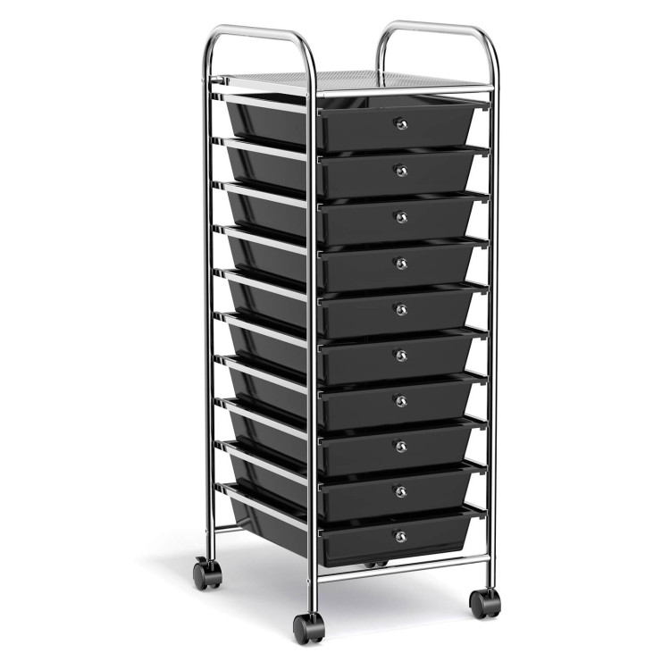 10 Drawer Rolling Storage Cart Organizer with 4 Universal Casters-Black - Gallery View 1 of 11